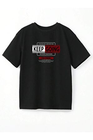 Unisex KEEP GOING Baskılı Oversize Tshırt