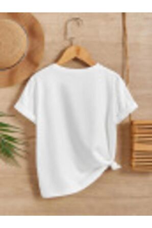 Ünisex Rahat Kalıp Pamuklu Baskılı Beyaz Çocuk T-shirt