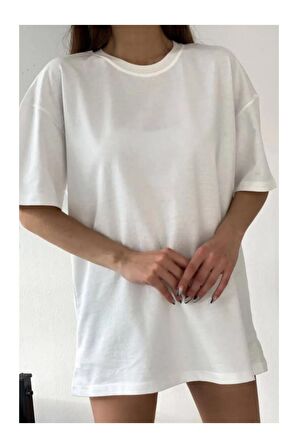 - Kadın Oversıze Düz Pamuklu Tişört