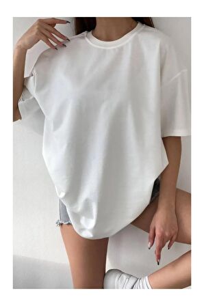 - Kadın Oversıze Düz Pamuklu Tişört