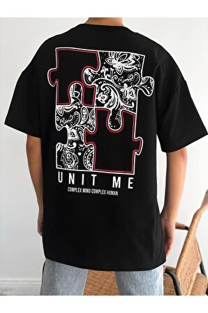 Unisex Unıt Me Puzzle Baskılı Oversize Tshirt