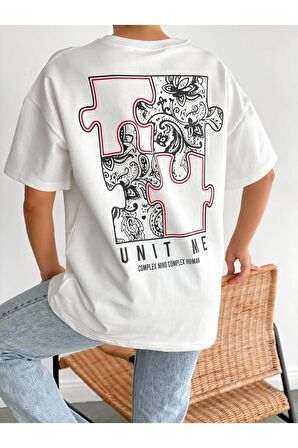 Unisex Unıt Me Puzzle Baskılı Oversize Tshirt