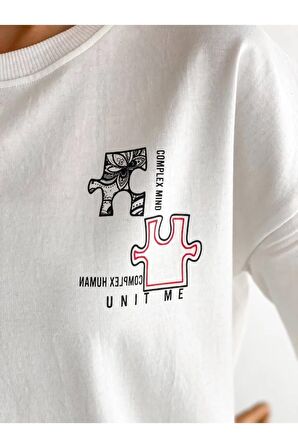 Unisex Unıt Me Puzzle Baskılı Oversize Tshirt