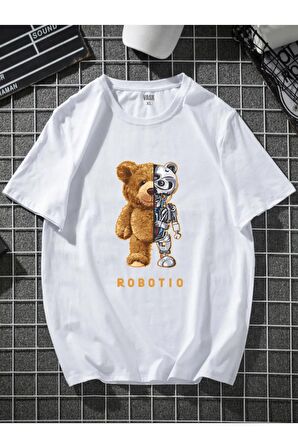 Unisex Robotıc Ayı Baskılı Oversize Tshirt