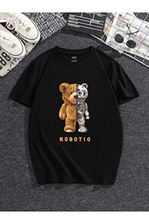 Unisex Robotıc Ayı Baskılı Oversize Tshirt