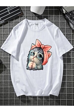 Unisex Tatlı Kedi Oversize Tshirt