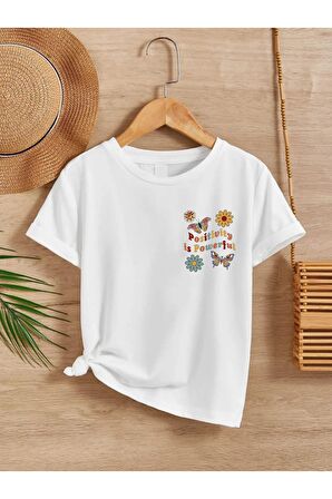 Unisex Rahat Kalıp Pamuklu Baskılı Çocuk T-shirt