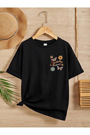 Unisex Rahat Kalıp Pamuklu Baskılı Çocuk T-shirt
