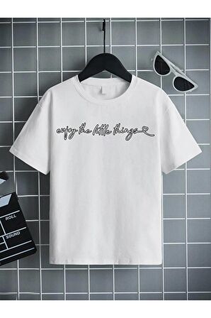 Unisex Rahat Kalıp Pamuklu Baskılı Siyah Çocuk T-shirt