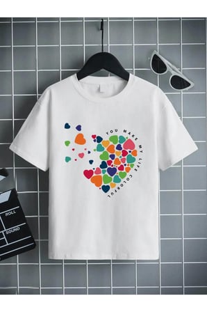Unisex Rahat Kalıp Pamuklu Baskılı Siyah Çocuk T-shirt