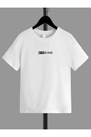 Unisex Rahat Kalıp Pamuklu Baskılı Beyaz Çocuk T-shirt