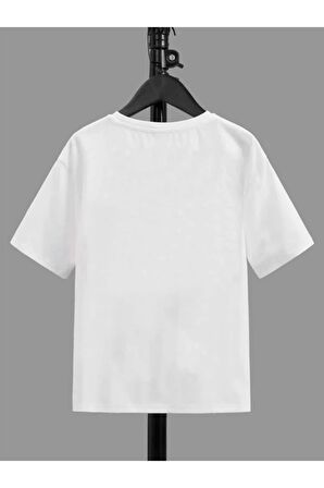 Unisex Rahat Kalıp Pamuklu Baskılı Beyaz Çocuk T-shirt