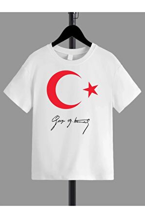 Unisex Rahat Kalıp Pamuklu Baskılı Çocuk T-shirt