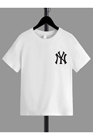 Ünisex Rahat Kalıp Pamuklu Baskılı Beyaz Çocuk T-shirt