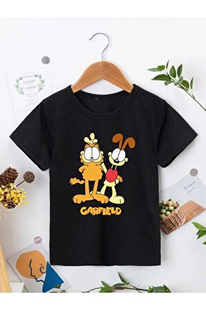 Ünisex Rahat Kalıp Pamuklu Baskılı Siyah Çocuk T-shirt
