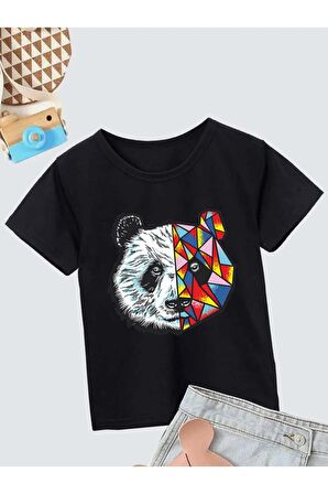 Ünisex Rahat Kalıp Pamuklu Baskılı Siyah Çocuk T-shirt