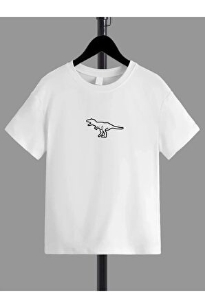 Ünisex Rahat Kalıp Pamuklu Baskılı Beyaz Çocuk T-shirt