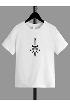 unisex Rahat Kalıp Pamuklu Baskılı Beyaz Çocuk T-shirt