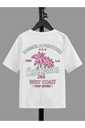 Ünisex Rahat Kalıp Pamuklu Baskılı Beyaz Çocuk T-shirt