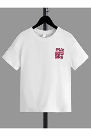 Ünisex Rahat Kalıp Pamuklu Baskılı Beyaz Çocuk T-shirt