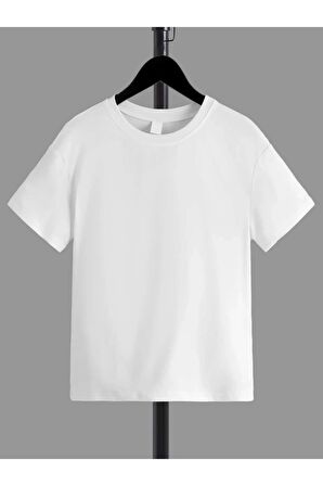 Ünisex Rahat Kalıp Pamuklu Baskılı Beyaz Çocuk T-shirt
