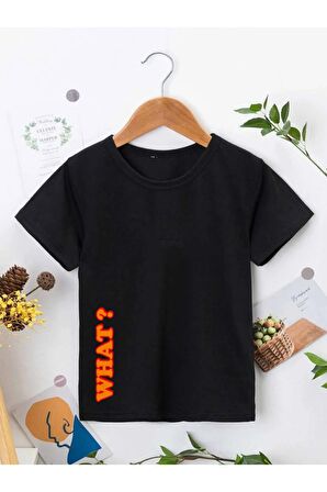 Ünisex Rahat Kalıp Pamuklu Baskılı Siyah Çocuk T-shirt