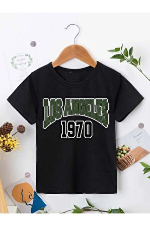 Ünisex Rahat Kalıp Pamuklu Baskılı Siyah Çocuk T-shirt