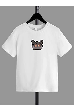Ünisex Rahat Kalıp Pamuklu Baskılı Beyaz Çocuk T-shirt