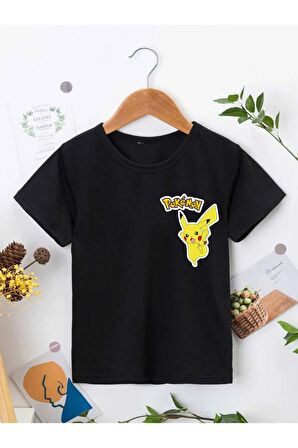 Ünisex Rahat Kalıp Pamuklu Baskılı Siyah Çocuk T-shirt