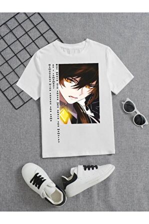 Ünisex Rahat Kalıp Pamuklu Baskılı Beyaz Çocuk T-shirt