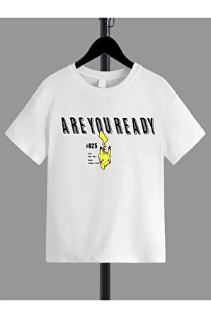 Ünisex Rahat Kalıp Pamuklu Baskılı Beyaz Çocuk T-shirt