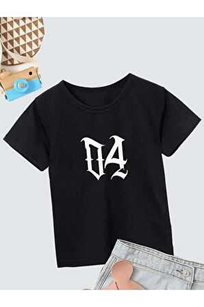 Ünisex Rahat Kalıp Pamuklu Baskılı Siyah Çocuk T-shirt