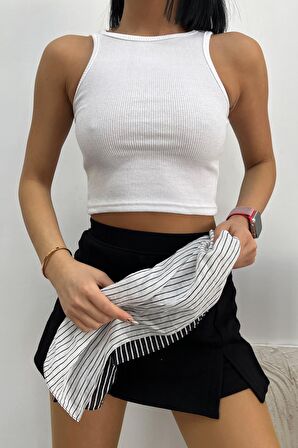 Kadın Halter Yaka Crop Bluz