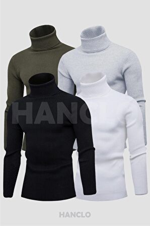 Unisex 4’lü Hazır Paket Balıkçı Yaka Kaşkorse Slimfit Boğazlı Kazak