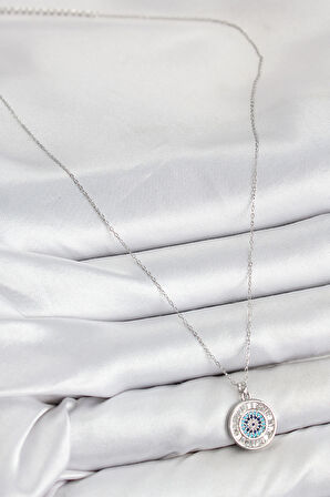 Pirinç Zirkon Taşlı Su Yolu Nazar Model Gümüş Renk Kadın Kolye