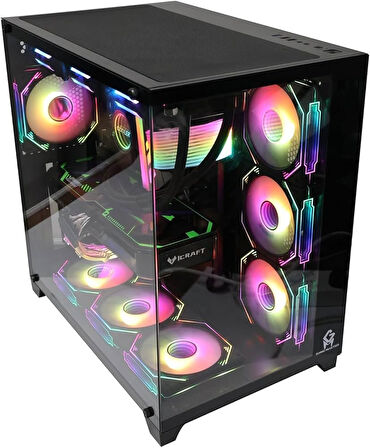 GAME MASTER F7 LİTE 7 FANLI ARGB KUMANDALI KONTROLCÜLÜ GAMİNG PC KASA AKVARYUM KASA