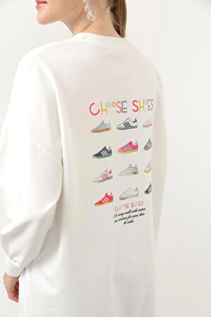 Puane İki İplik Renkli Ayakkabı Baskılı Sweatshirt 