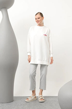 Puane İki İplik Renkli Ayakkabı Baskılı Sweatshirt 