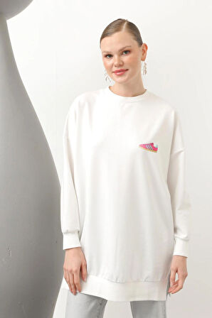 Puane İki İplik Renkli Ayakkabı Baskılı Sweatshirt 