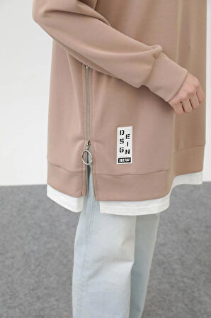 Puane Modal Kumaş Arma ve Fermuar Detaylı Sweatshirt