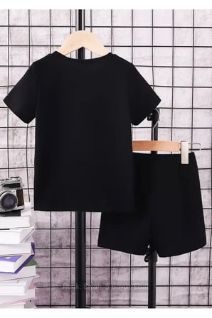 Baskılı Bisiklet Yaka Erkek ve Kız Çocuk Takımı Pamuklu T-shirt ve Şort, Yazlık Konforlu Takım