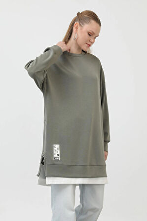Puane Modal Kumaş Arma ve Fermuar Detaylı Sweatshirt