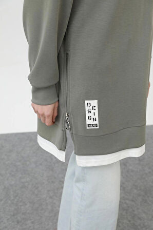 Puane Modal Kumaş Arma ve Fermuar Detaylı Sweatshirt