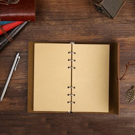 Mor Yaprak Desenli Deri Defter - Roller Metal Kalem - Özel Hediye Seti