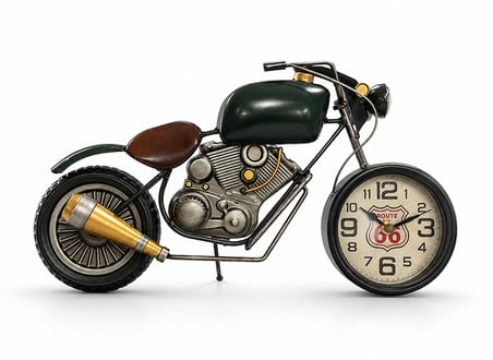 Retro Motosiklet Tasarımlı Duvar Saati - Metal - 44x24 cm Dekoratif Obje