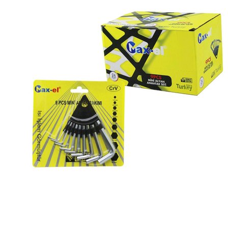 9 Parça Mini Alyan Anahtar Seti CrV Çelik Allen Anahtar Takımı Isıl İşlem Görmüş 1.5-8 mm