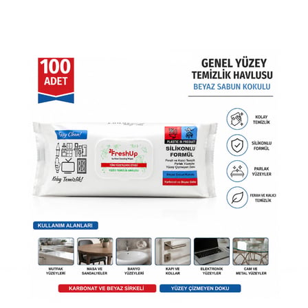 Genel Yüzey Temizlik Havlusu - 100'lü Paket - Beyaz Sabun Kokulu Islak Mendil