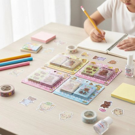 2'li Mini Not Defteri Seti Sulu Dekoratif Kapaklı Stickerli Sevimli Kırtasiye Defteri 24 Yaprak