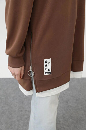 Puane  Modal Kumaş Arma ve Fermuar Detaylı Sweatshirt