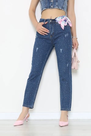 Modi Green Taşlı Mom Kot Pantolon Koyumavi - 32962.1606.